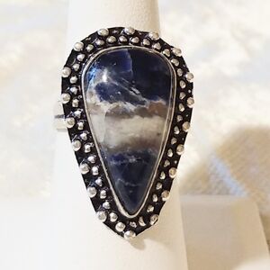 NWOT Natural Sodalite Boho Ring Artisan .925 Sterling Silver Overlay